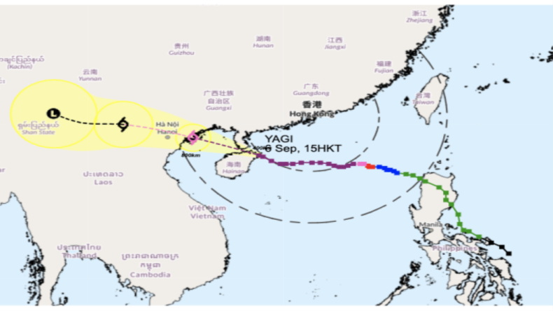Map of a tropical cyclone path over China