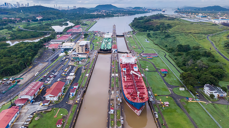 Beautiful aerial view of the Panama Canal and the Miraflores Locks