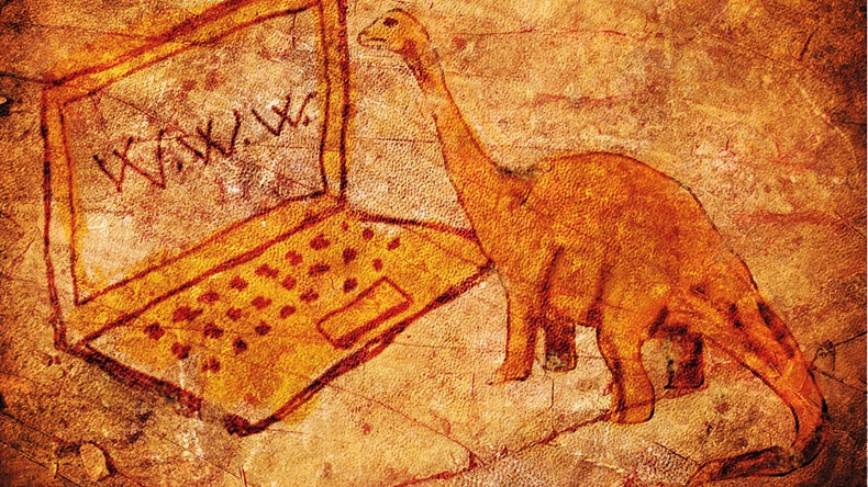 dinosaur with computer