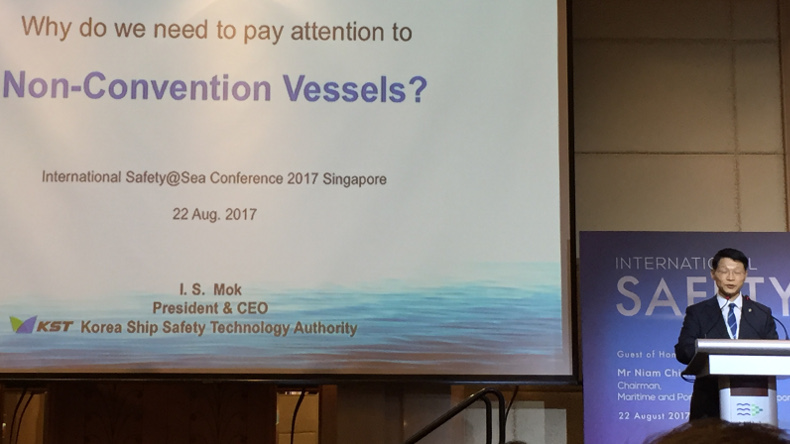 Korea Ship Safety Technology Authority CEO I S Mok speaking at International Safety@Sea Conference 2017 Singapore