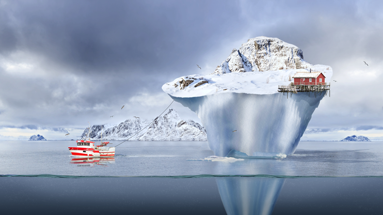Little ship tows comic iceberg