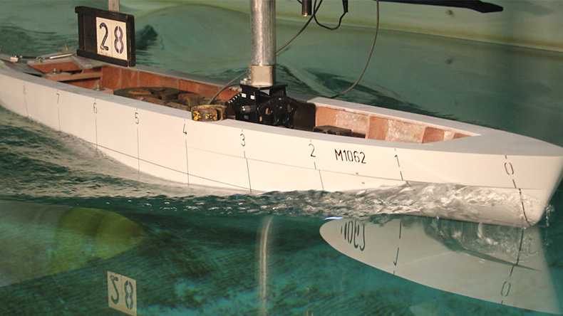 Tank test of model vessel for wind power