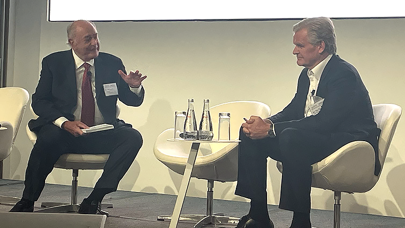 Michael Tusiani, chairman emeritus of Poten & Partners interviewing Golar LNG and Himalaya Shipping founder Tor Olav Trøim