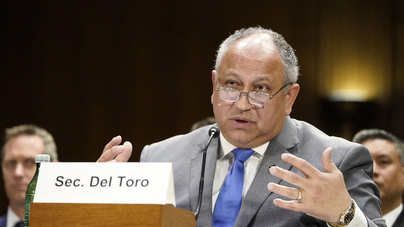Carlos del Toro, US Navy secretary, speaks at a conference.