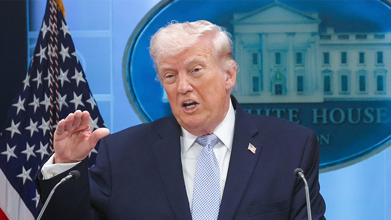 US President Donald Trump speaks during a news conference on  6 April 2026