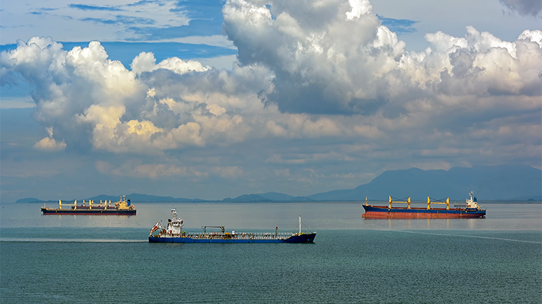 Ships in Strait of Malacca in Singapore