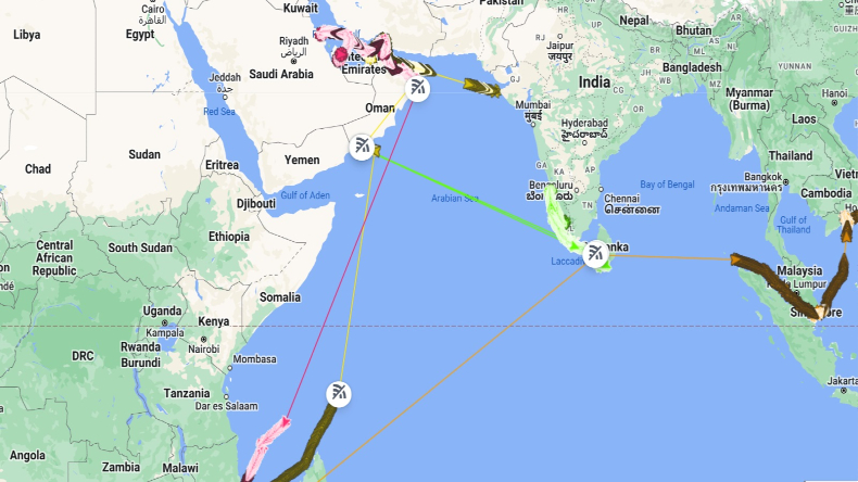 Vessels transiting the Indian Ocean and Arabian Sea with AIS disabled