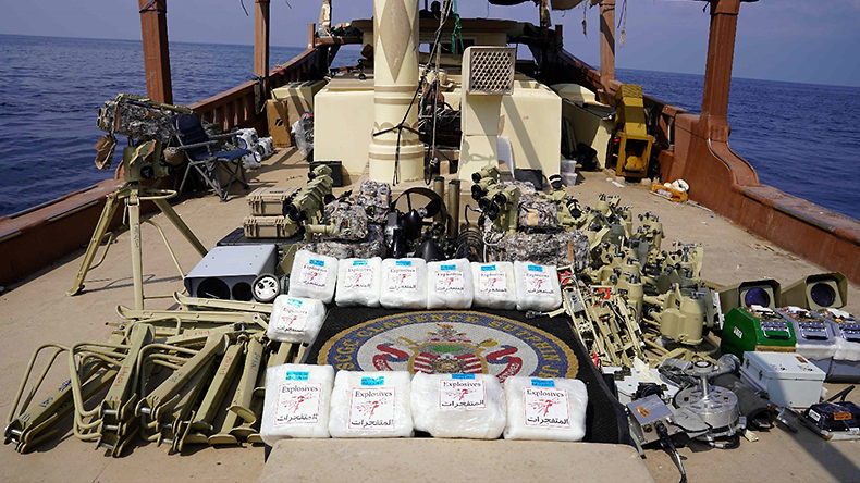 The US boarding team discovered over 200 packages that contained medium-range ballistic missile components, explosives, unmanned underwater/surface vehicle (UUV/USV) components