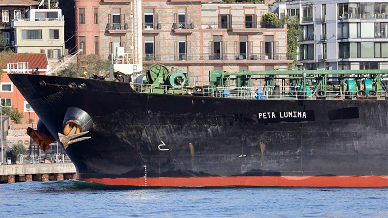 On the portside bow the tanker bares the name Peta Lumina