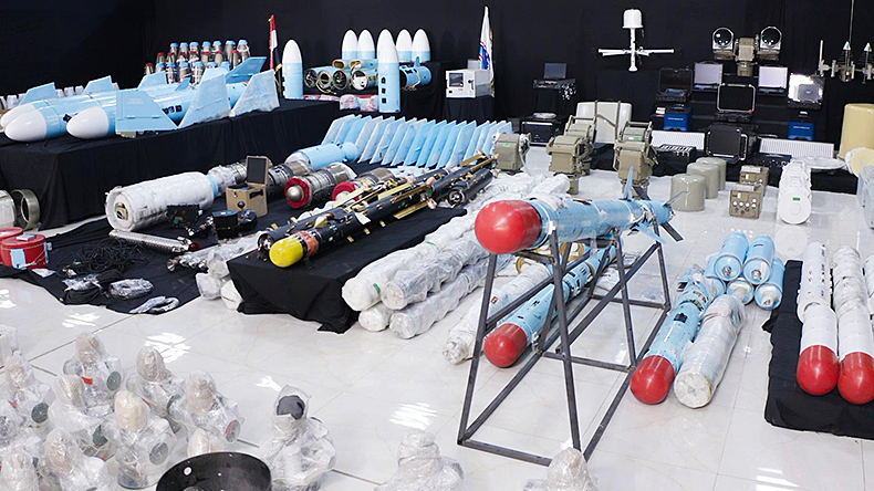 An image of the 750 tonnes of munitions and hardware Yemen's National Resistance Forces intercepted from Iran.