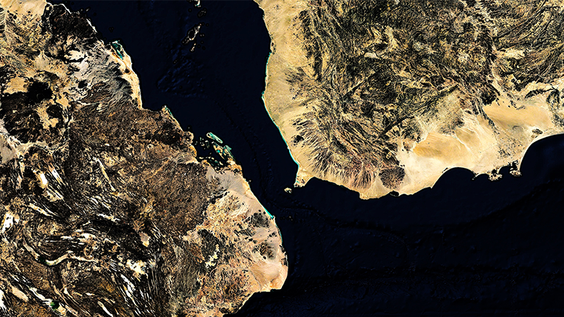 Satellite View of Bab al Mandab Strait, Red Sea
