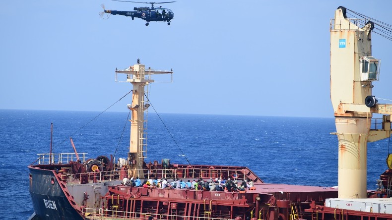 Indian Navy rescues crew from hijacked bulker ship with helicopter