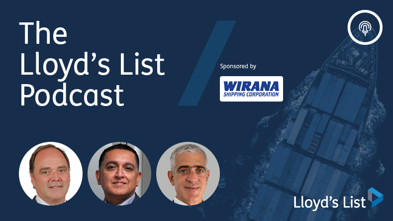On the Lloyd’s List podcast (from left): Stephen Fewster, Pankaj Khanna and Dimitris Karamacheras