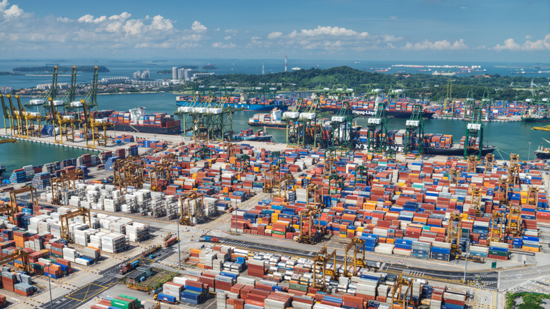 Containers at Singapore. Credit Zaw Wai / Alamy Stock Photo