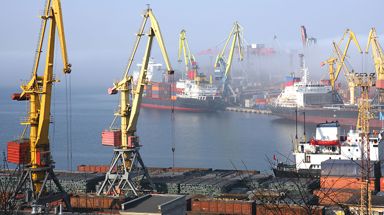 Odessa port with cranes in Ukraine