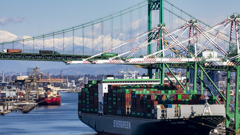 Port of LA with mountains in the background