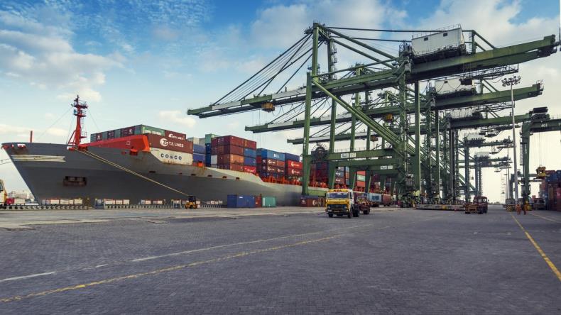 PSA Mumbai terminal with containerships being unloaded