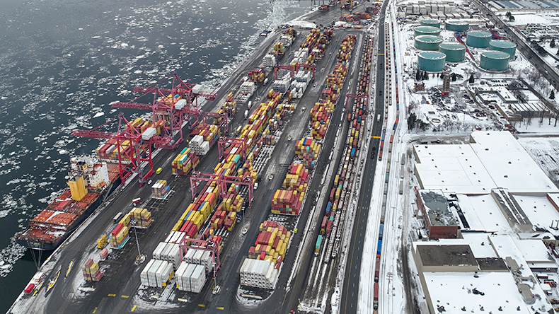 Ship are being loaded of container at the Port of Montreal City