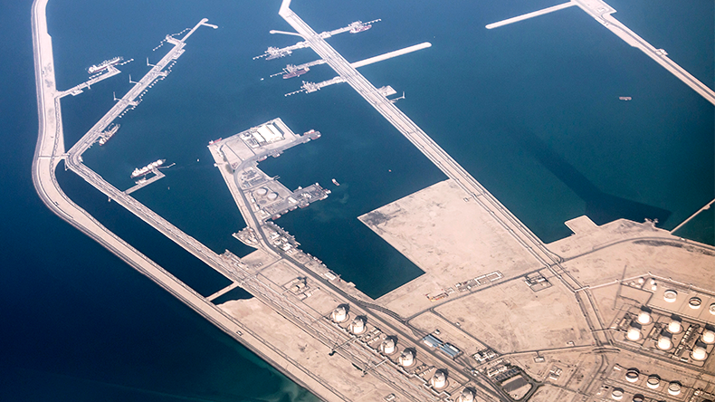 Qatar's Ras Laffan Oil Refinery from a bird's eye view in the Middle East Gulf