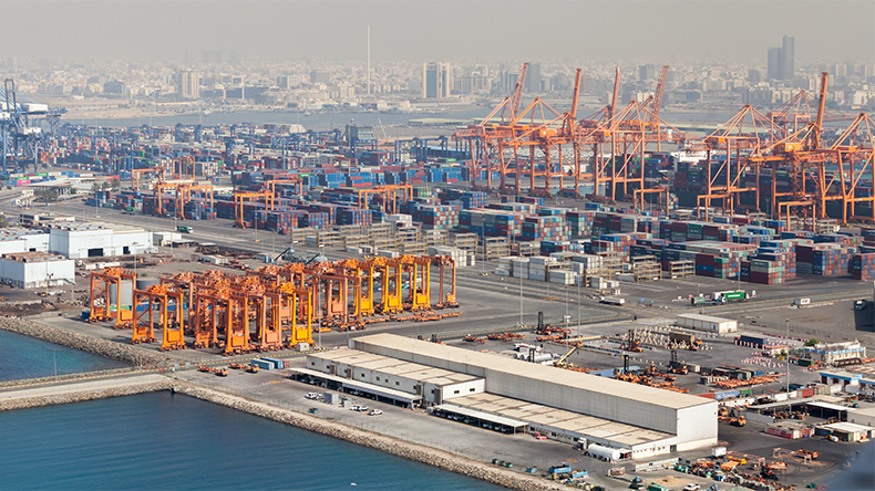 Gantry cranes of Jeddah Islamic Seaport. Container terminal
