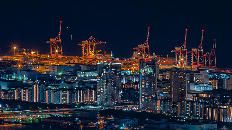 Kobe port at night