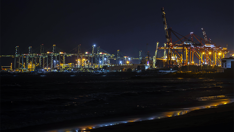 Lome port in Togo at night