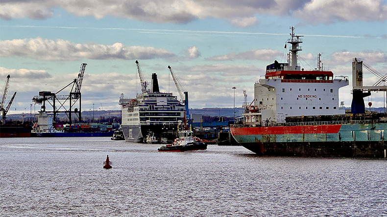 The view up the River Tyne from South Shields towards port of Tyne