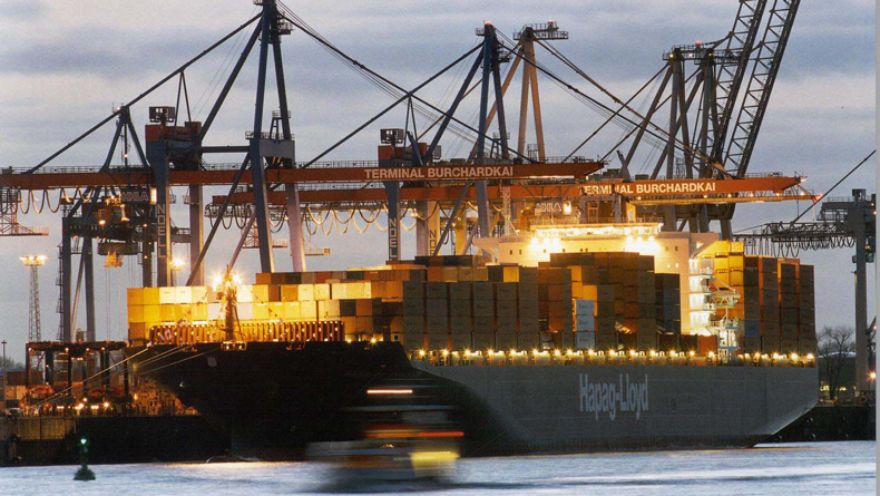 Hamburg port at night