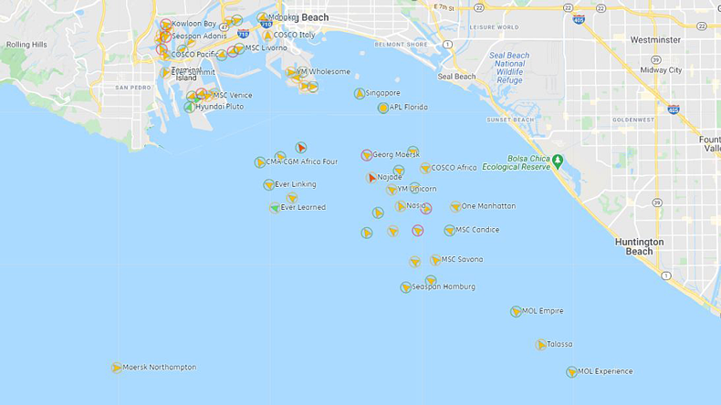 Congestion at Los Angeles. Screen grab from Lloyd's List Intelligence