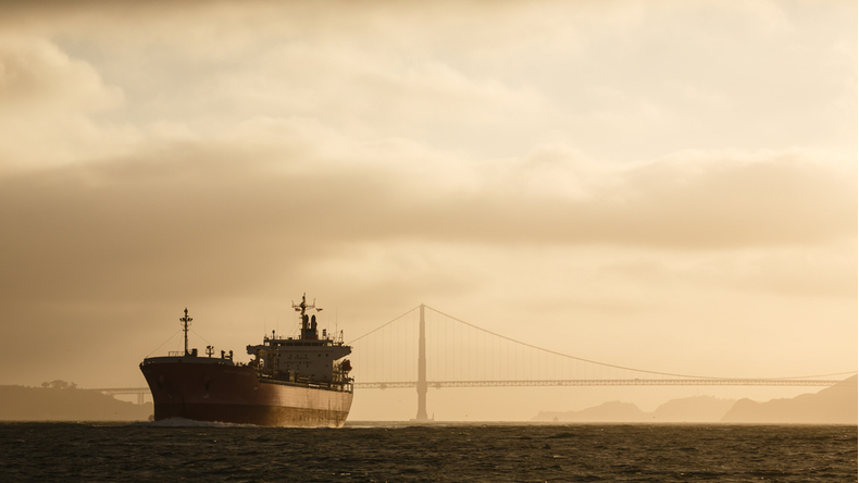 Oil tankers are at anchor in the San Francisco Bay Area. Credit: Pete Niesen/Shutterstock.com