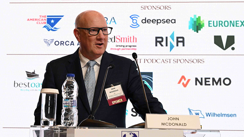ABS chief executive John McDonald speaking at Posidonia 2026