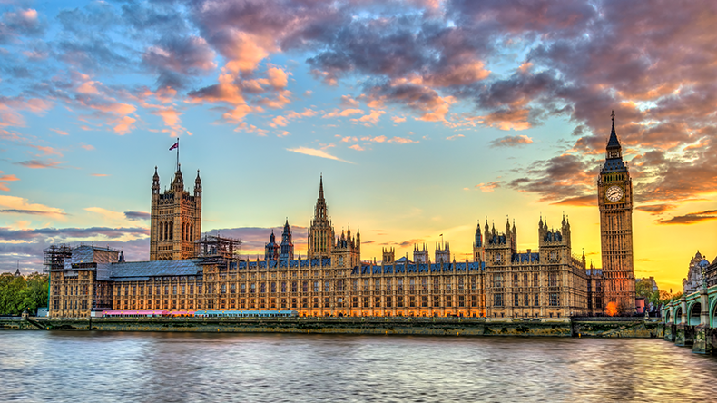 The Palace of Westminster in London at sunset, UK