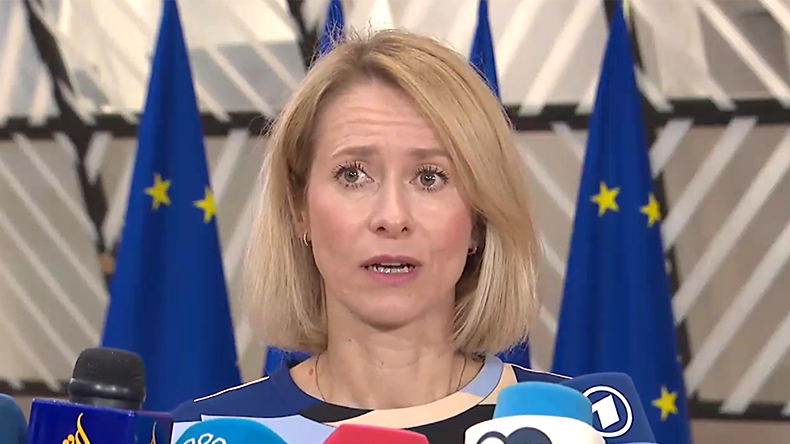 Kaja Kallas speaking at a press briefing