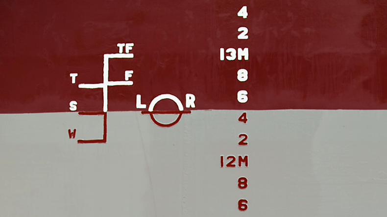 Plimsoll load line on a ship