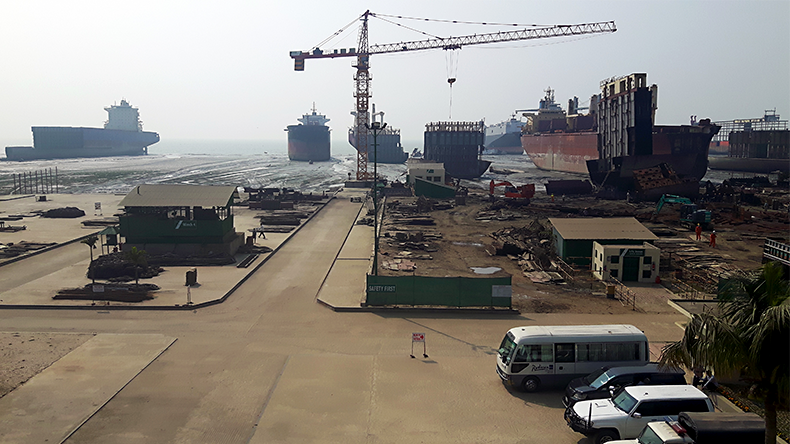 Bangladesh ship recycling  with crane