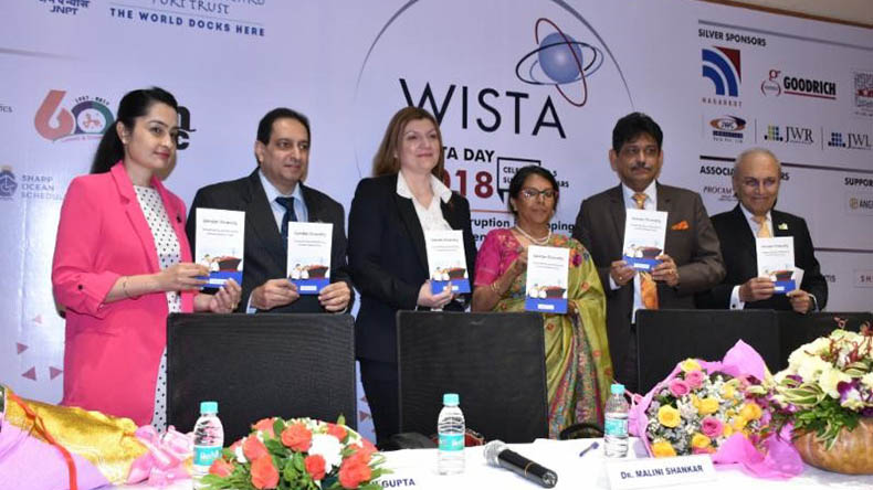 (from left to right) WISTA India President Ms.Sanjam Sahi Gupta; Director and Principal Anglo-Eastern Maritime Training Centre Capt.Deboo; WISTA International President Ms.Despina Panayiotou Theodosiou; Director General of Shipping in India Dr. Malini Shankar; Chairman Shipping Corporation of India Capt. Anoop Kumar Sharma; WISTA International Brand Ambassador Mr.Anil Singh