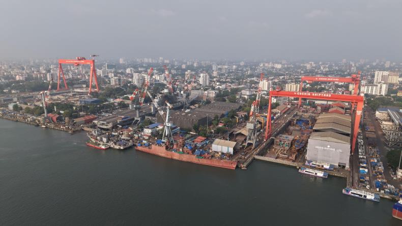 An aerial image of Cochin Shipyard.