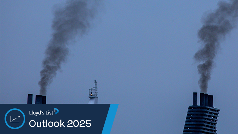 Smoke rises from the chimney of a ferry as it leaves Rostock, Germany