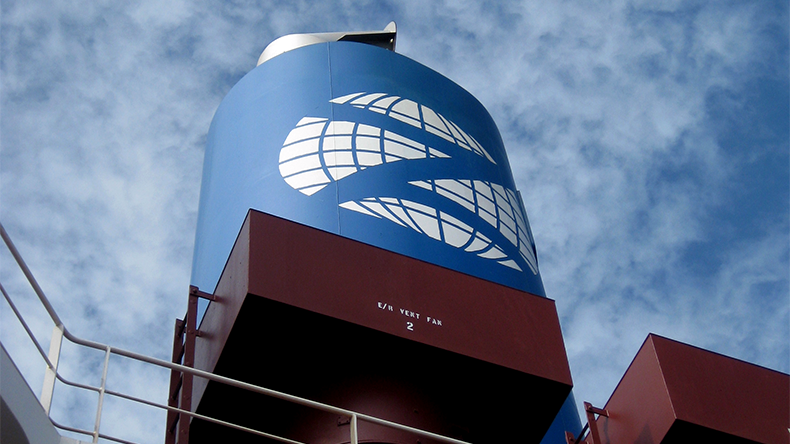 Zodiac Maritime logo on a ship's funnel