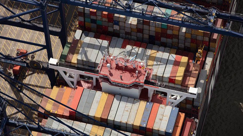 Containers on a ship at Felixstowe