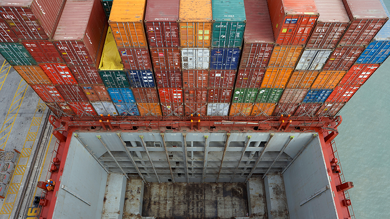 Containers in a cargo bay on containership