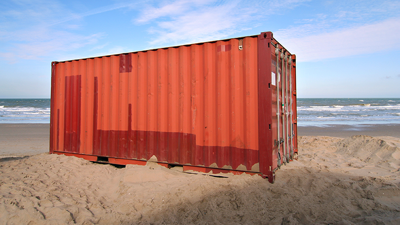 Container washed up on a beach