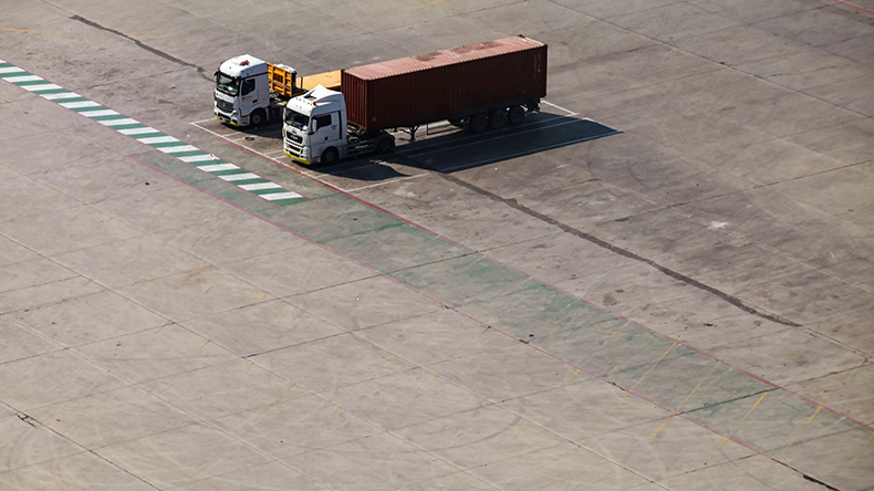 Container trucks are in port area 