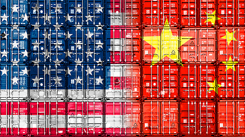 Stacked containers in us and Chinese national colours