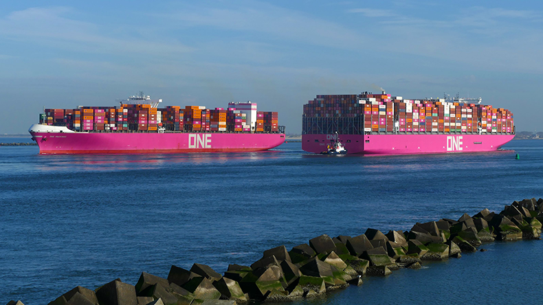 ONE containerships meet near port