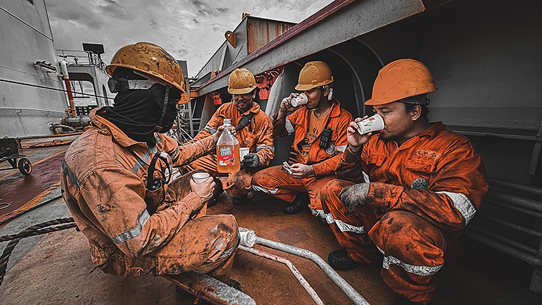 Seafarers taking a break on board a ship