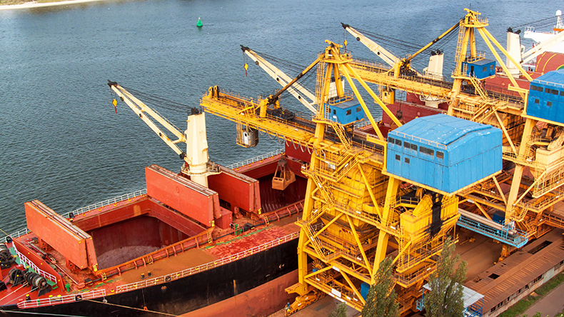 Loading iron ore at a harbour in the Baltic Sea