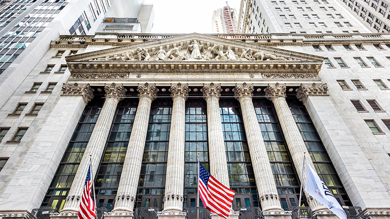 Wall Street, NYSE stock exchange building entrance