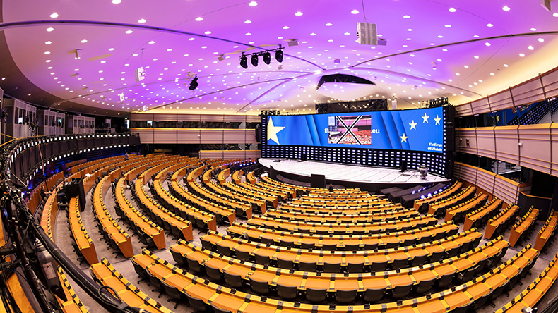 EU parliament chamber, plenary chamber, gallery of the European Parliament