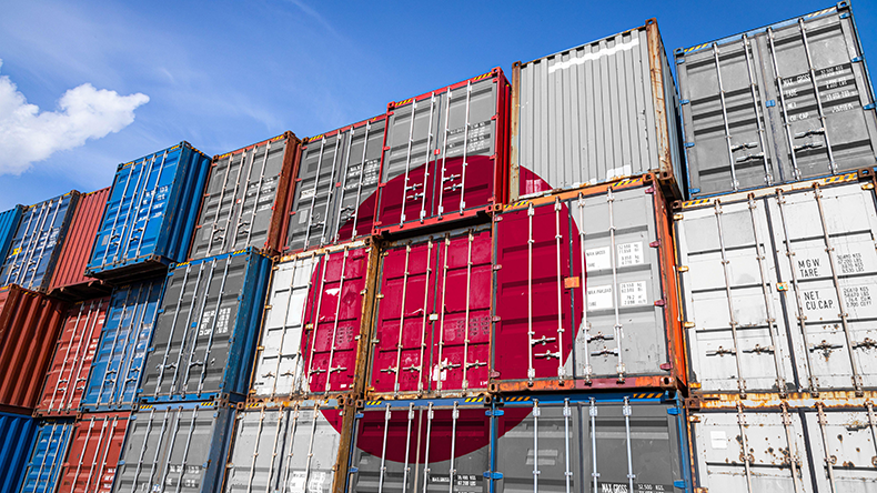 Japanese flag on many containers